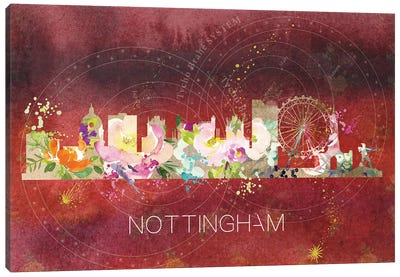 Nottingham Watercolor Skyline Canvas Art Print