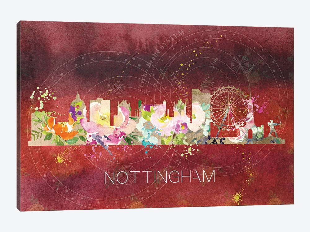 Nottingham Watercolor Skyline 1-piece Canvas Print