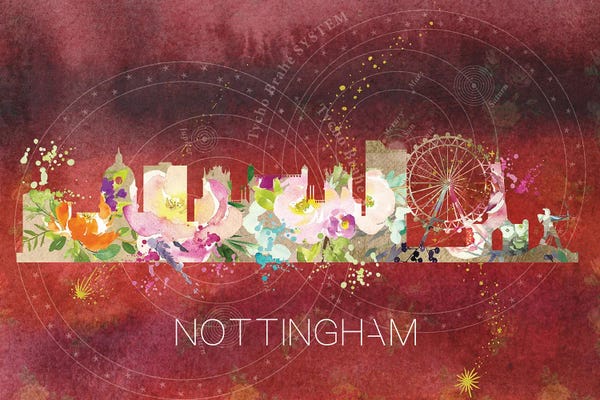Nottingham: Nottingham Watercolor Skyline by Natalie Ryan