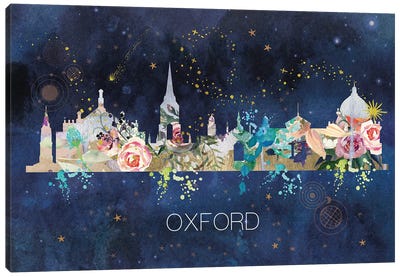 Oxford City Watercolor Skyline Canvas Art Print