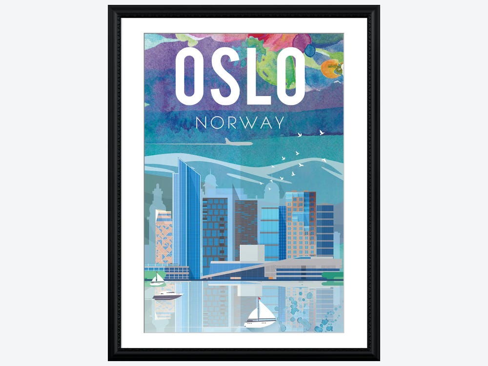 minimalist oslo skyline red and pink color block | Poster