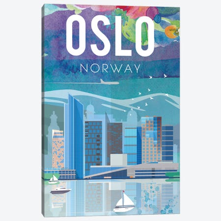 Oslo Travel Poster Canvas Print #NRY17} by Natalie Ryan Canvas Art Print