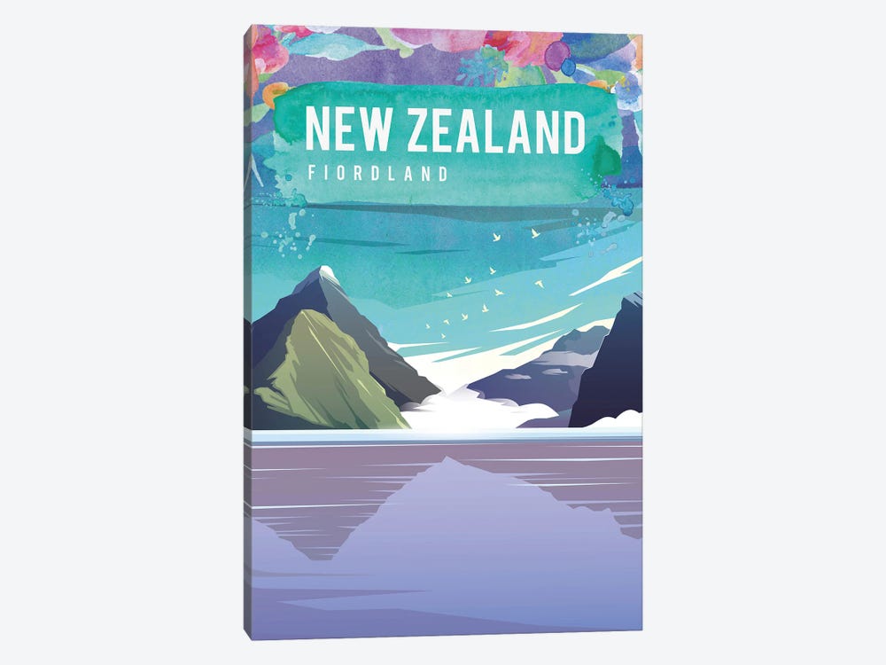 New Zealand Travel Poster by Natalie Ryan 1-piece Canvas Artwork