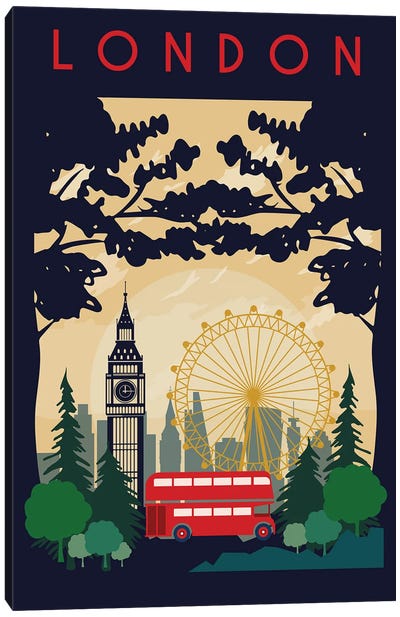 London Bus Travel Poster Canvas Art Print - London Travel Posters