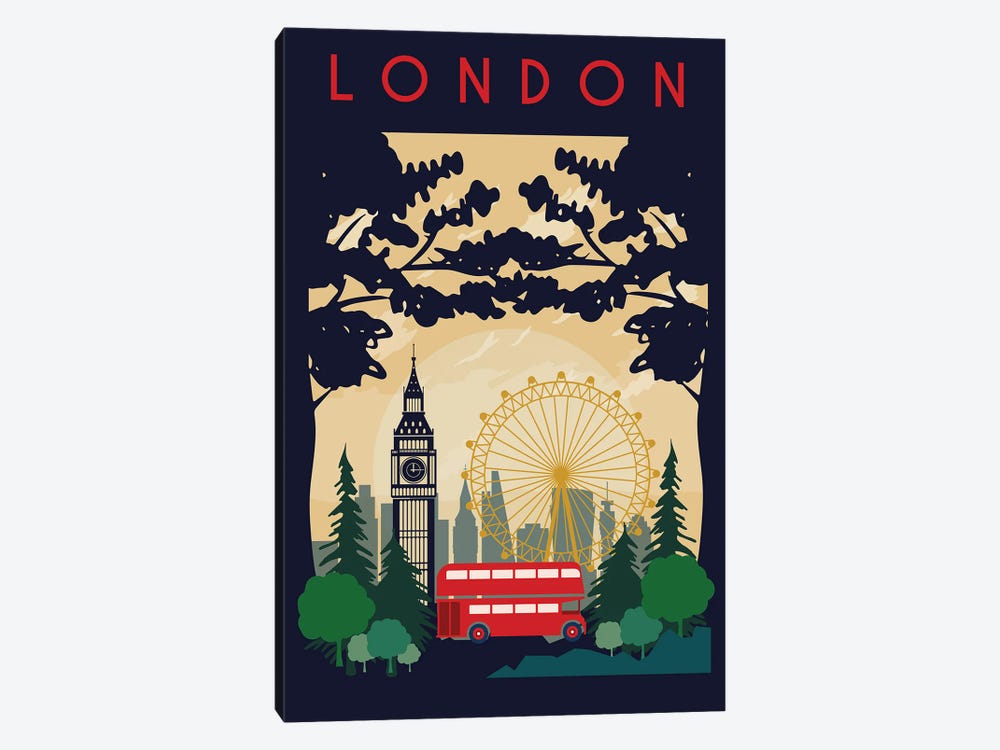 London Bus Travel Poster by Natalie Ryan 1-piece Canvas Art