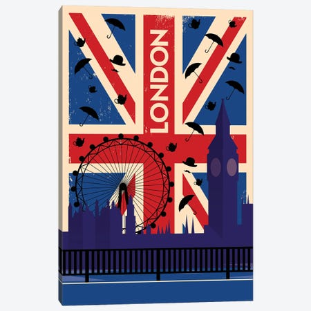 London Union Jack Travel Poster Canvas Print #NRY29} by Natalie Ryan Canvas Print