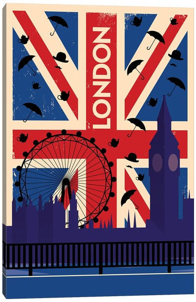 London Union Jack Travel Poster Canvas Art Print - Ferris Wheels