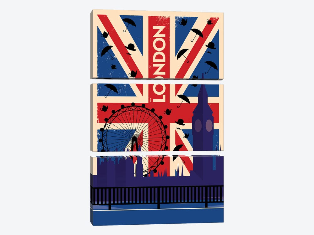 London Union Jack Travel Poster by Natalie Ryan 3-piece Art Print