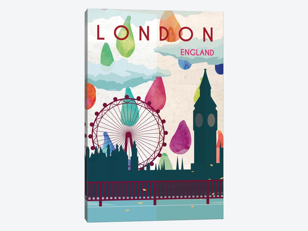 London Rain Travel Poster 1-piece Canvas Print