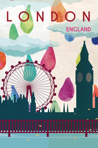 Natalie Ryan: London Rain Travel Poster by Natalie Ryan