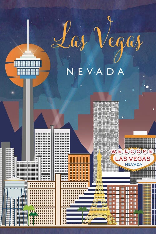 Las Vegas Cityscape Travel Poster Drawing by Inspirowl Design - Pixels