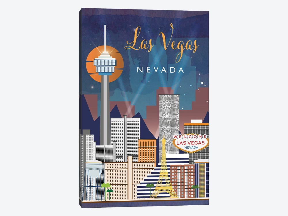 Las Vegas Travel Poster by Natalie Ryan 1-piece Canvas Wall Art