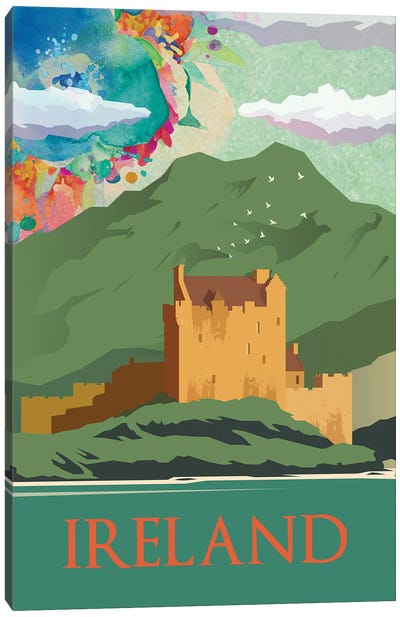 Ireland Green Mountain Travel Poster Canvas Art Print - Castle & Palace Art