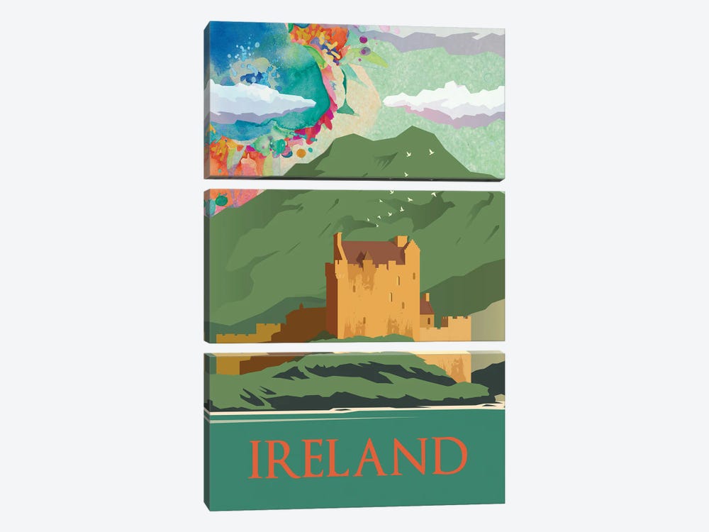 Ireland Green Mountain Travel Poster 3-piece Canvas Art Print