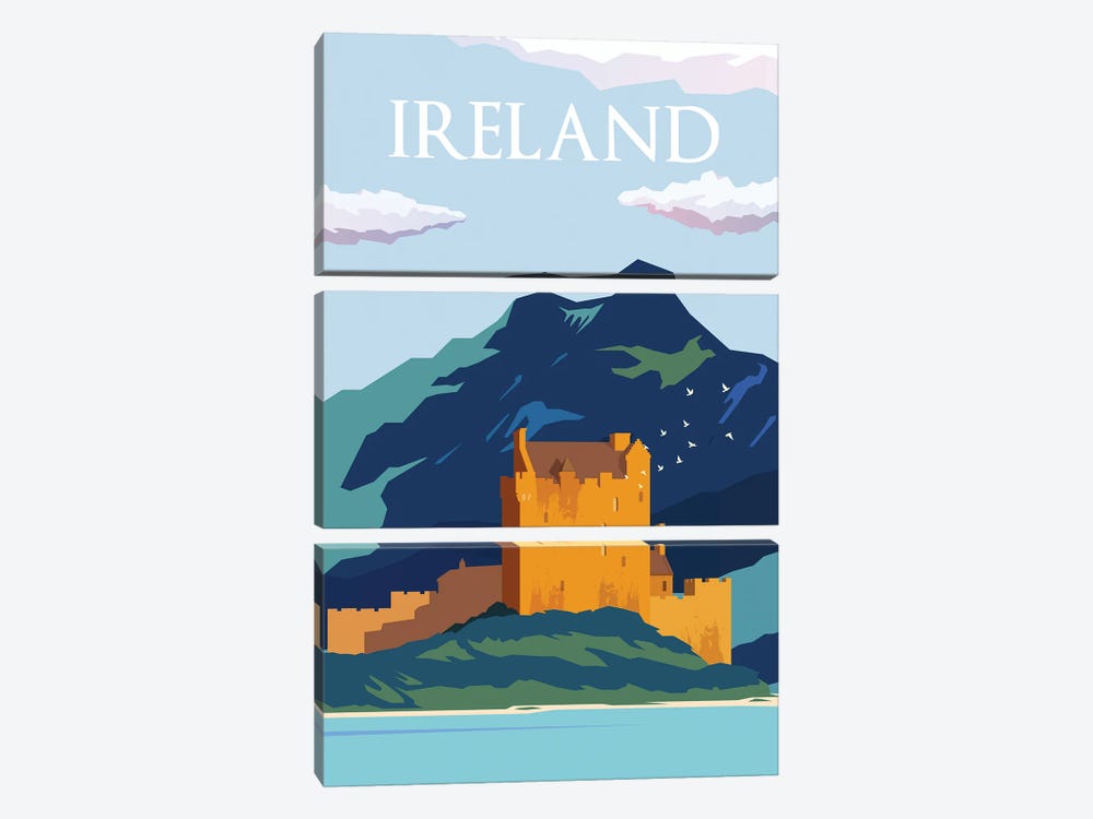 Ireland Blue Skies Travel Poster by Natalie Ryan 3-piece Canvas Art