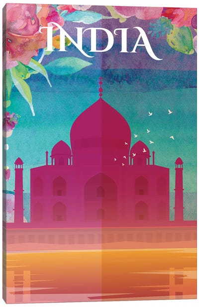 India Travel Poster Canvas Art Print - Taj Mahal