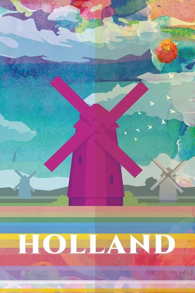 Watermills & Windmills: Holland Travel Poster by Natalie Ryan