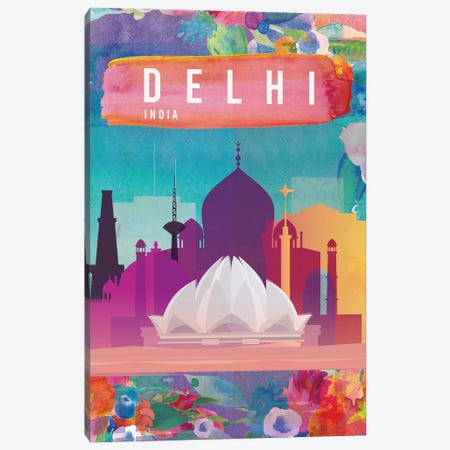 Delhi Travel Poster Canvas Print #NRY43} by Natalie Ryan Canvas Art Print