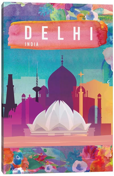 Delhi Travel Poster Canvas Art Print - Natalie Ryan