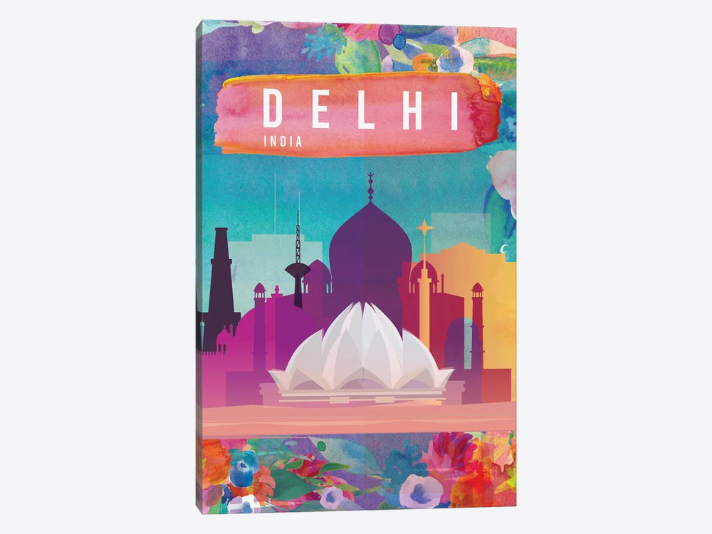 Delhi Travel Poster by Natalie Ryan 1-piece Canvas Art Print