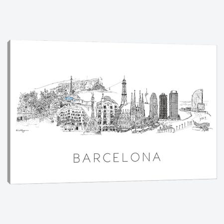 Barcelona Skyline Canvas Print #NRY58} by Natalie Ryan Canvas Wall Art