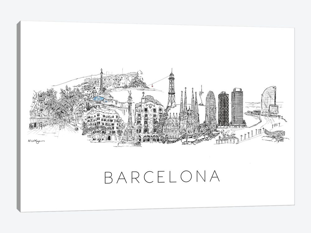 Barcelona Skyline by Natalie Ryan 1-piece Canvas Print