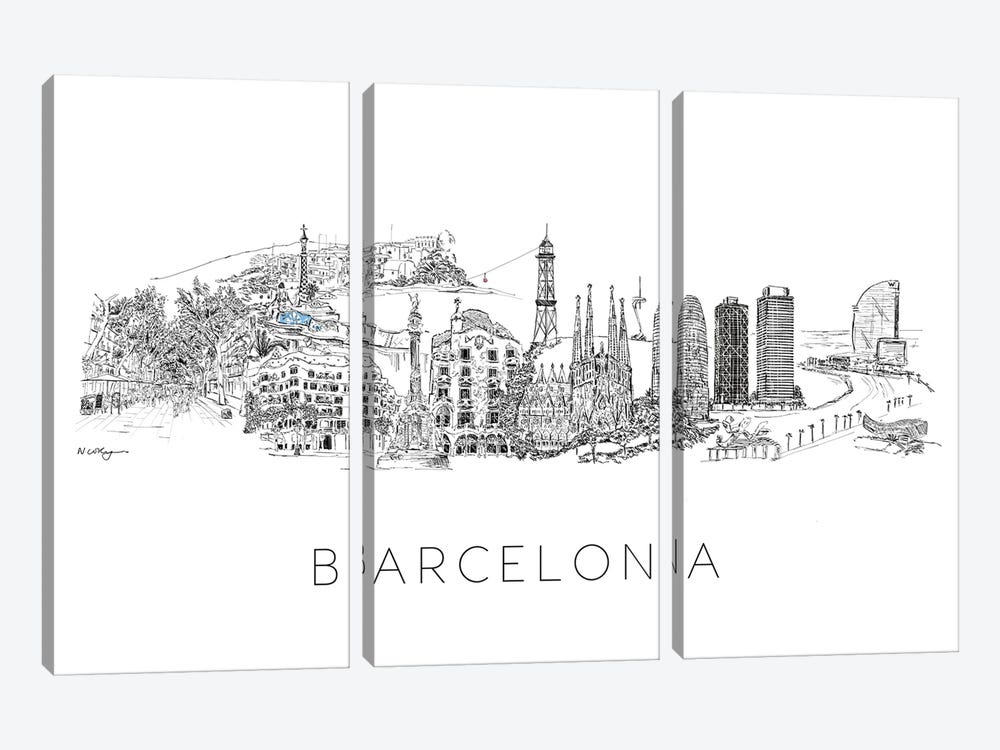 Barcelona Skyline by Natalie Ryan 3-piece Canvas Print