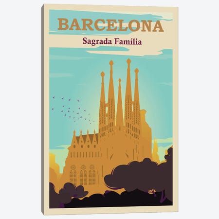 Barcelona Sagrada Familia Travel Poster Canvas Print #NRY73} by Natalie Ryan Canvas Art