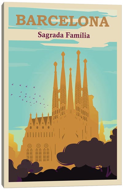Barcelona Sagrada Familia Travel Poster Canvas Art Print - Barcelona Art