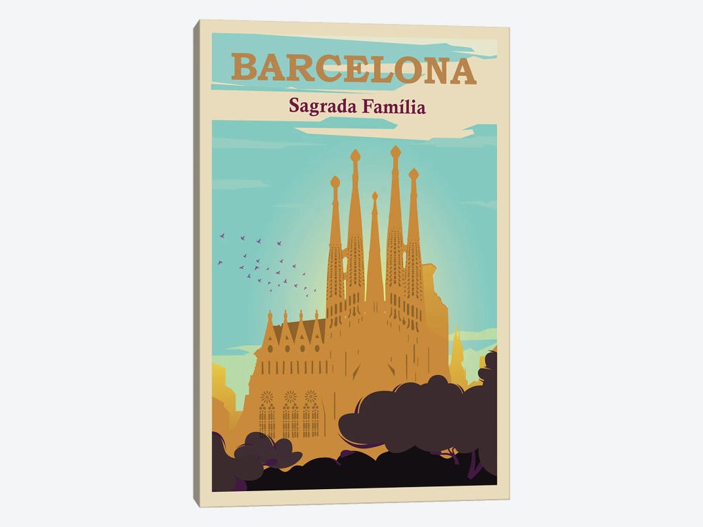 Barcelona Sagrada Familia Travel Poster by Natalie Ryan 1-piece Canvas Artwork