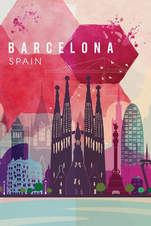 Barcelona Travel Poster by Natalie Ryan wall art