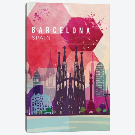Barcelona Travel Poster Canvas Print #NRY74} by Natalie Ryan Canvas Art Print