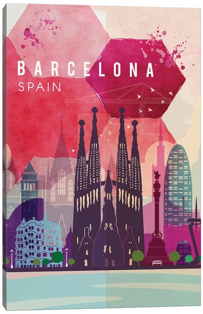 Barcelona Travel Poster Canvas Art Print - Churches & Places of Worship