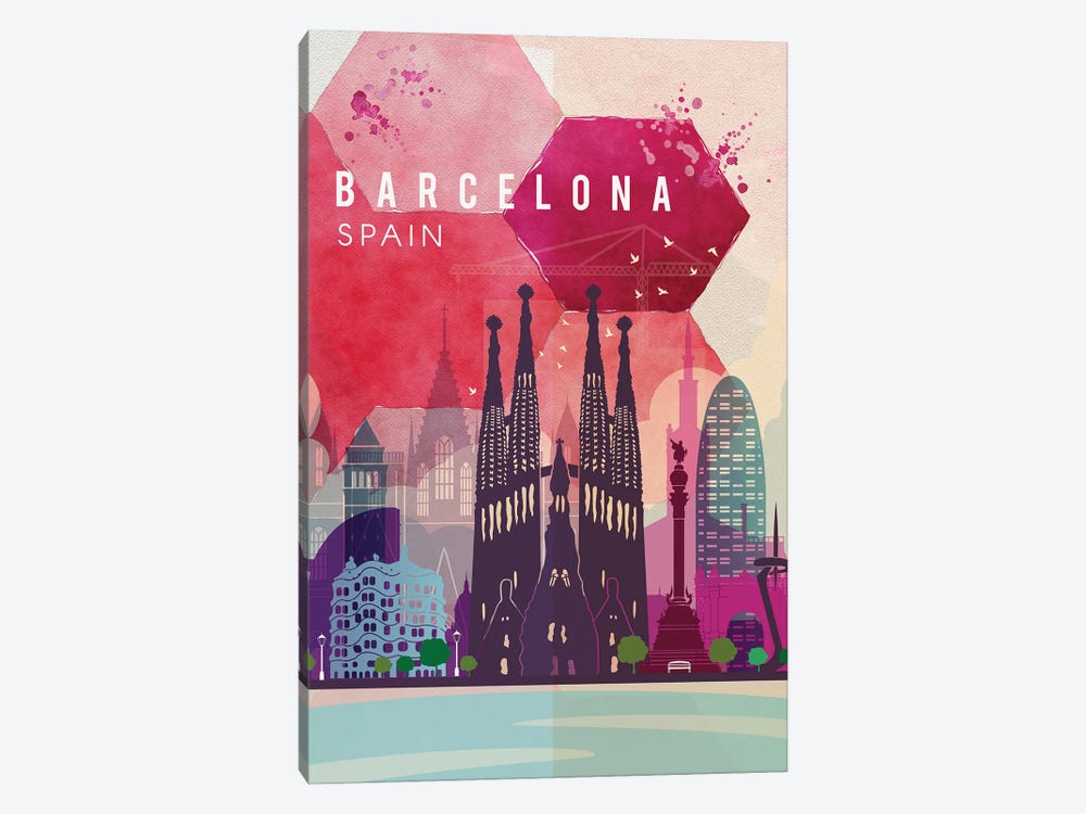 Barcelona Travel Poster by Natalie Ryan 1-piece Canvas Art Print