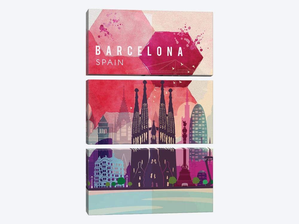 Barcelona Travel Poster by Natalie Ryan 3-piece Art Print