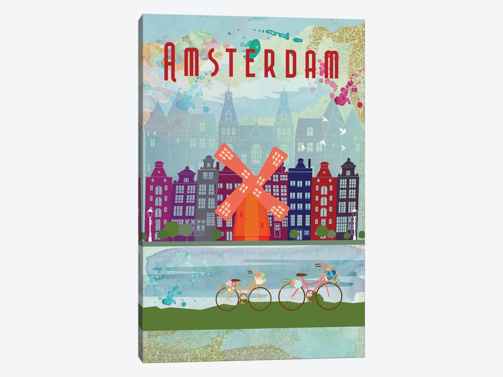 Amsterdam Travel Poster by Natalie Ryan 1-piece Canvas Artwork