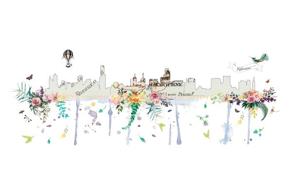 Natalie Ryan: Melbourne Collage Skyline by Natalie Ryan