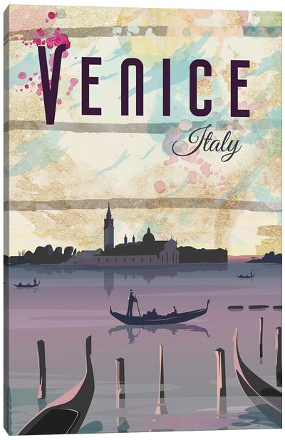 Venice Travel Poster Canvas Art Print - Rowboat Art