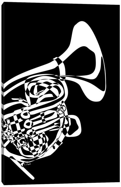 French Horn Black Canvas Art Print - Trumpet Art