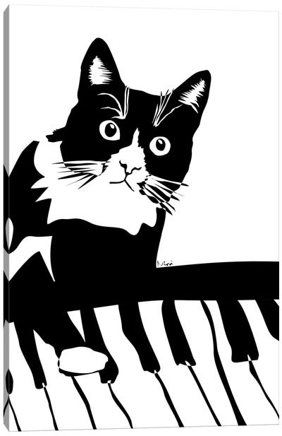Piano Cat Canvas Art Print - Piano Art