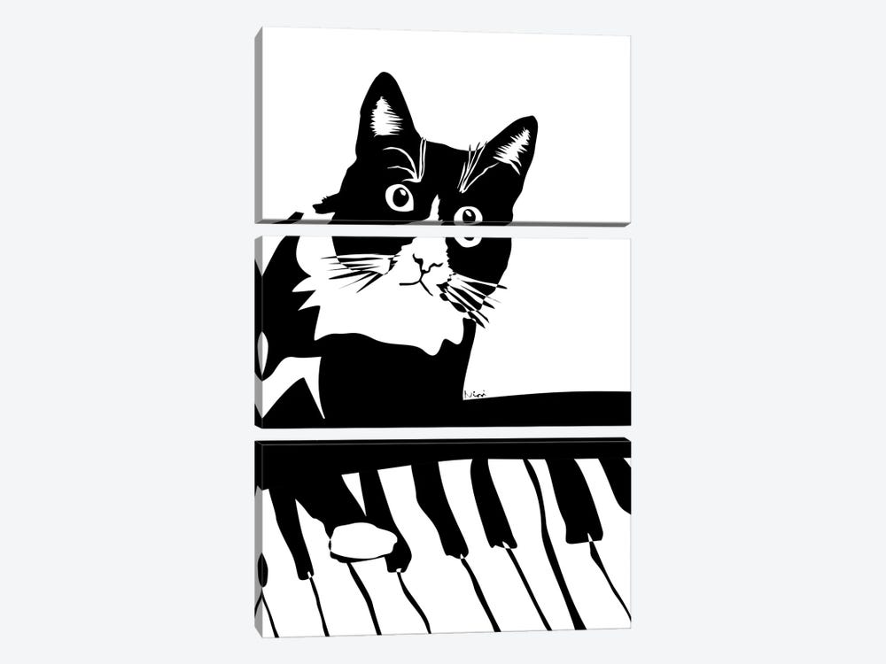 Piano Cat by Nisse Corona 3-piece Canvas Print