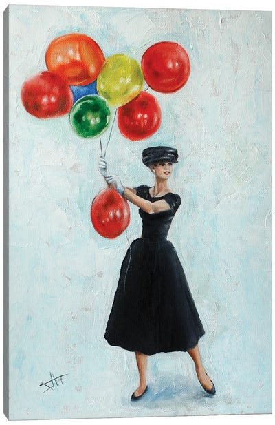 Audrey With Balloons II Canvas Art Print - Audrey Hepburn