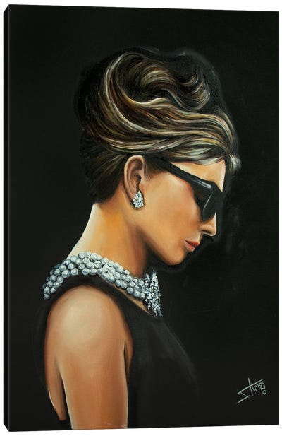 Audrey In Black Canvas Art Print - Audrey Hepburn