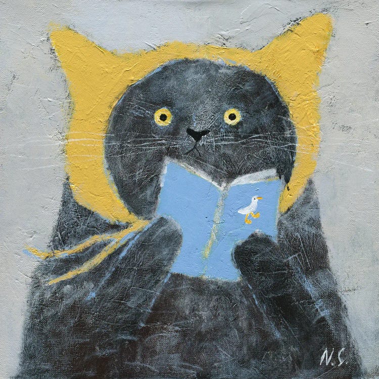 Cat In Yellow Hat With A Book