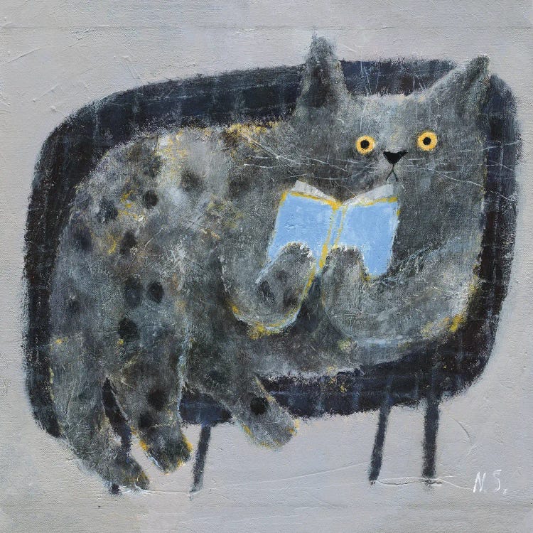 Cat On The Couch With A Book by Natalia Shaloshvili wall art
