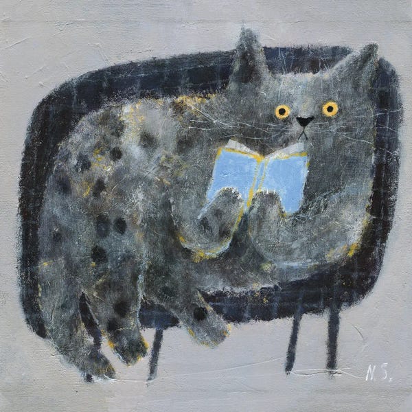 Reading: Cat On The Couch With A Book by Natalia Shaloshvili