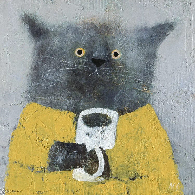 Grey Cat Yellow Dress