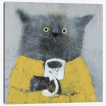 Grey Cat Yellow Dress Canvas Print #NSL13} by Natalia Shaloshvili Canvas Artwork