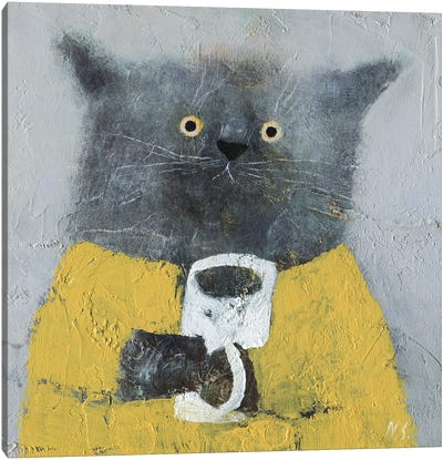 Grey Cat Yellow Dress Canvas Art Print - Natalia Shaloshvili