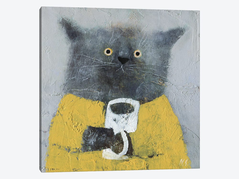 Grey Cat Yellow Dress by Natalia Shaloshvili 1-piece Canvas Art Print
